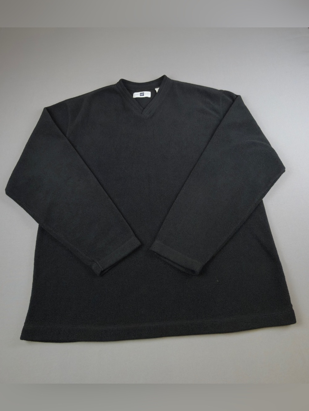 Vintage 90s GAP Factory Store Men's M Black Fleece V-Neck Pullover Sweater Y2K